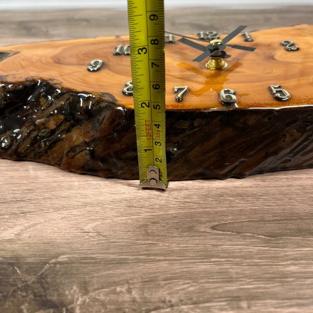 Live Edge Wood Epoxy Wall Clock Brown Glossy Resin Rustic Slab